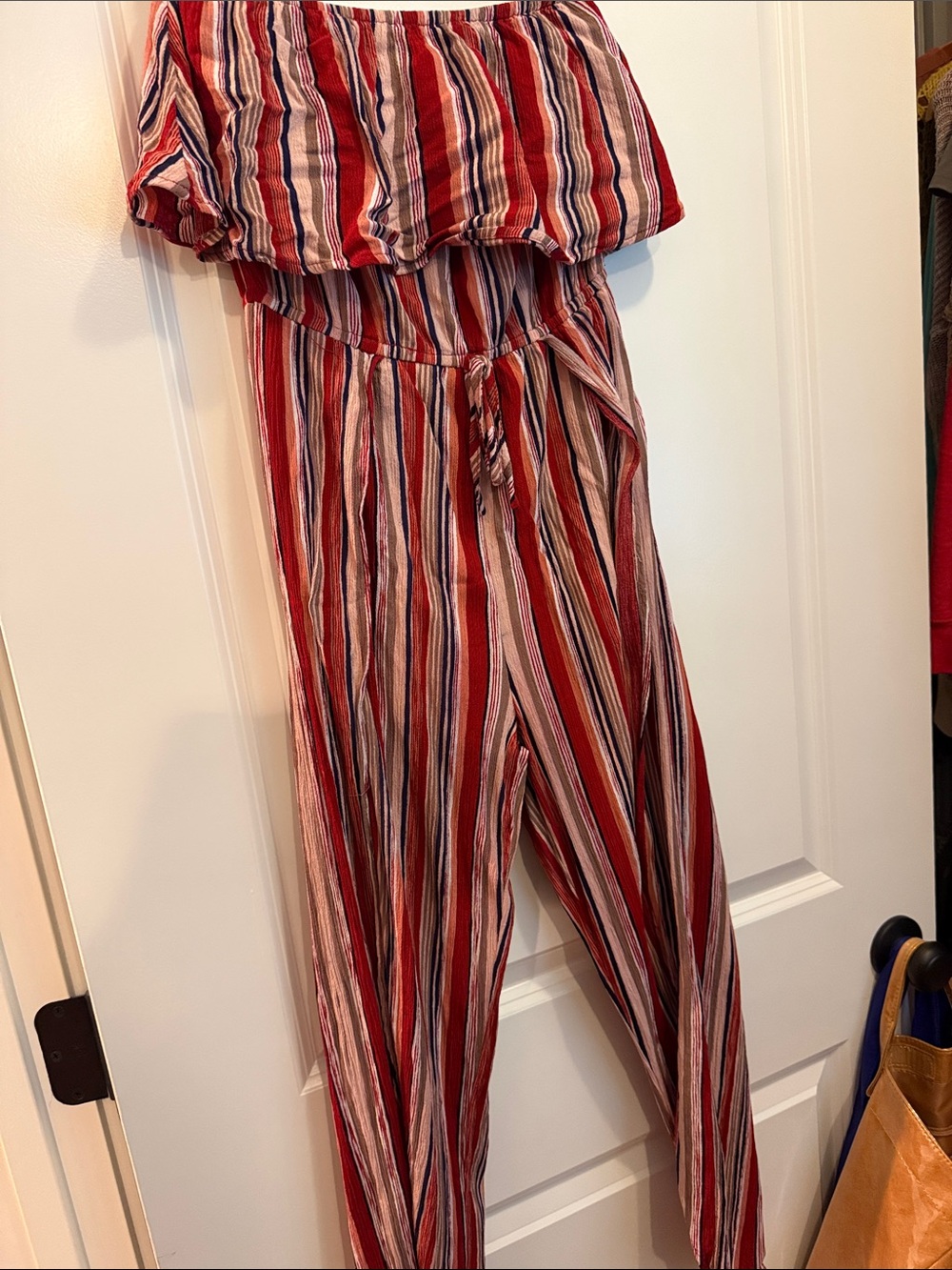 American threads Red Striped strapless Jumpsuit